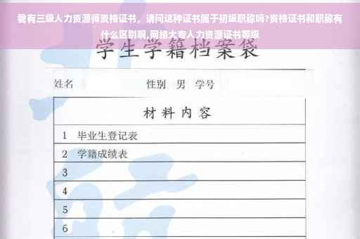 我有三级人力资源师资格证书，请问这种证书属于初级职称吗?资格证书和职称有什么区别啊,网络大专人力资源证书等级