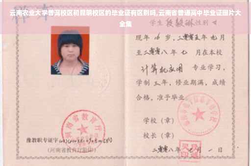 云南农业大学普洱校区和昆明校区的毕业证有区别吗,云南省普通高中毕业证图片大全集