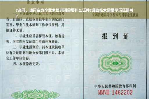 ?亲问，请问在办个武术培训班需要什么证件?哪些技术需要学历证明书
?
