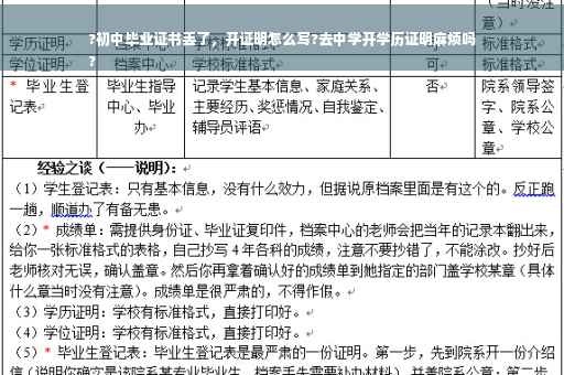 ?初中毕业证书丢了，开证明怎么写?去中学开学历证明麻烦吗
?
