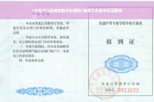 ?六合户口在南京能交社保吗?南京六合有学历证明吗
⚡️